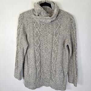 L.L. Bean Signature Funnelneck Cable Knit Sweater Women's L Oatmeal Granola Girl